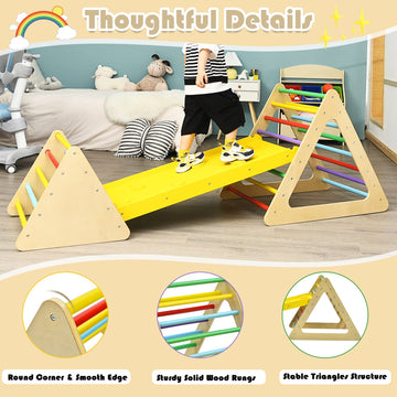 Costzon Climbing Toys For Toddlers, 3 In 1 Woodentriangle Climber With Ramp, Multi-Combination Play Methods, Kids Montessori Pla
