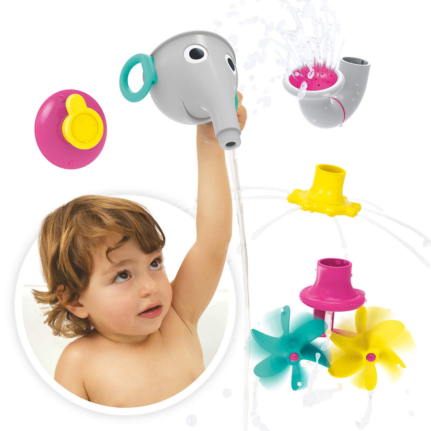 Yookidoo Elephant Trunk Funnel Baby Bath Toy - FunEleFun Fill N Sprinkle - Fun and Imaginative Play with 3 Interchangeable Trunk