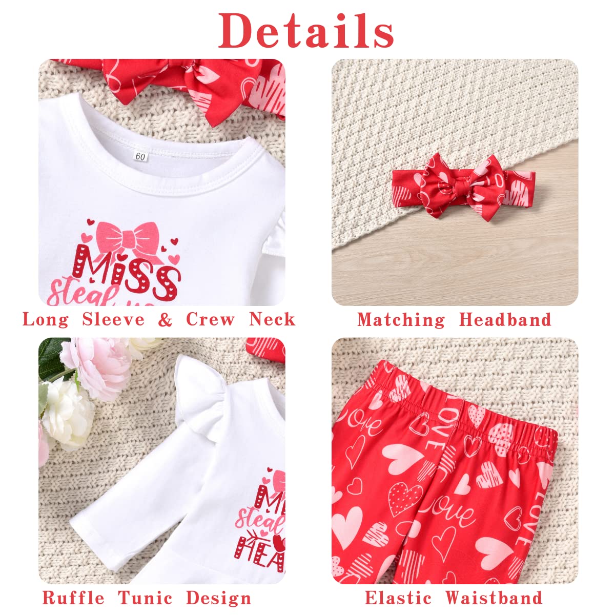 Aalizzwell 3-6 Months Baby Girl Valentines Day Clothes Infant Girls First Valentines Day Outfit My Tunic Clothing Set Heart Whit