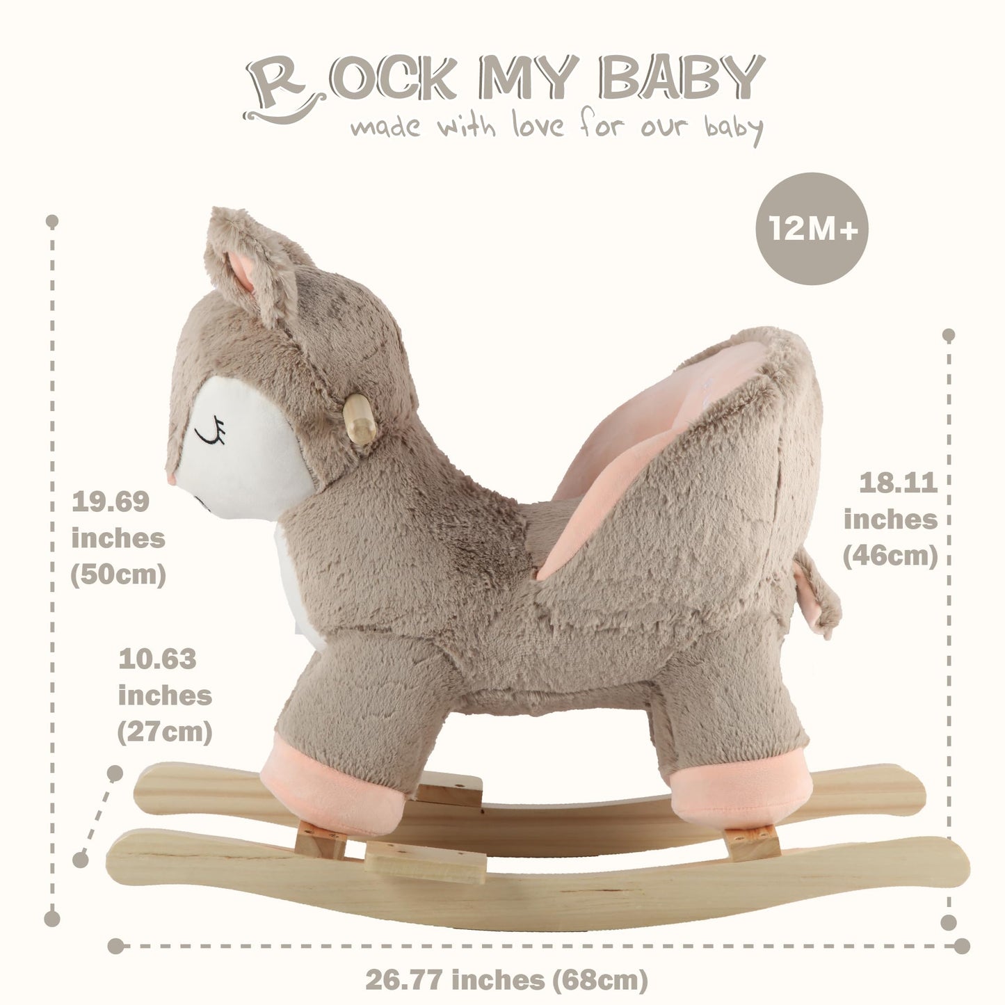 Rock My Baby Rocking Horse Deer with Chair, Plush Stuffed Animal Rocker, Baby Rocker with Sweet Music, Animal Ride on,Pink Deer,