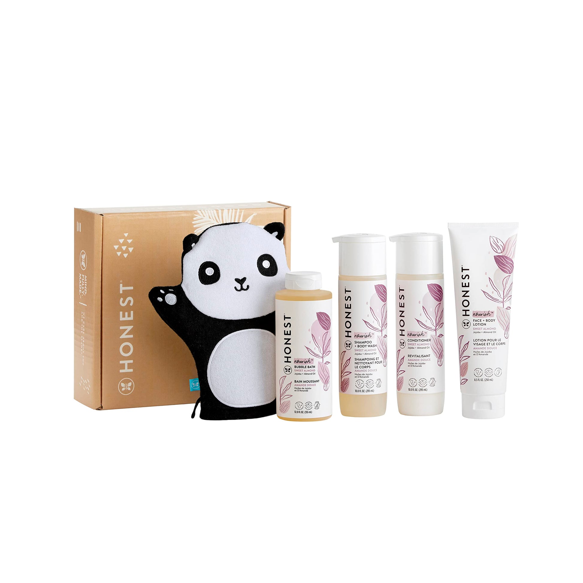 The Honest Company Sweet Almond Bathtime Essentials Bundle | Shampoo + Body Wash, Conditioner, Face + Body Lotion, Bubble Bath,