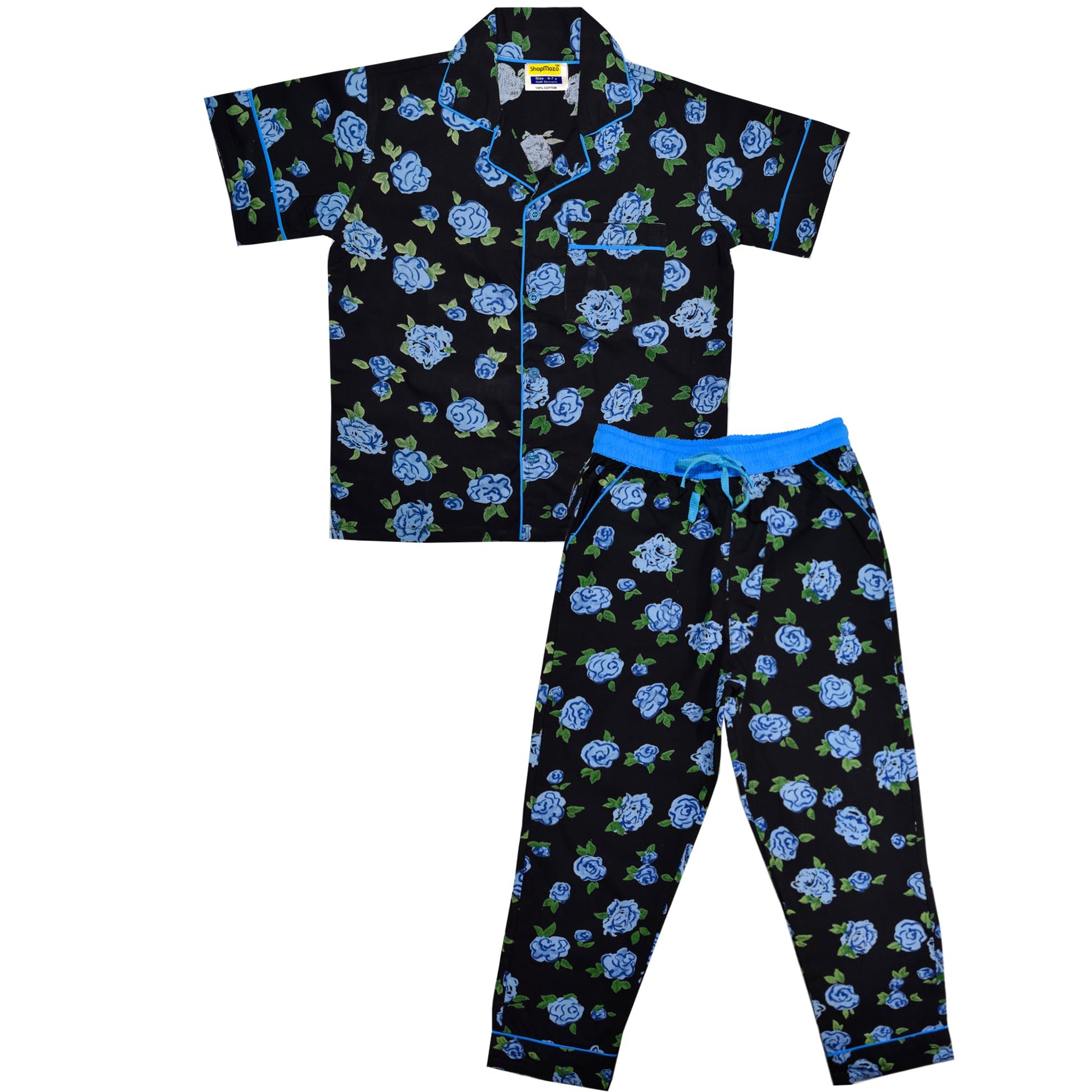 SHOPmOZO Unisex 100% Pure Cotton Short Sleeve Kids Nightwear/Nightdress/Sleepsuit/Sleepwear/Night Suit for Boys and Girls Pajama