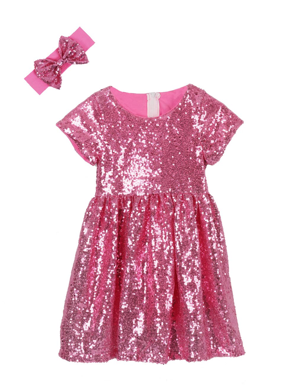 Cilucu Flower Girl Dress Baby Toddlers Sequin Dress Kids Party Dress Bridesmaid Wedding Gown Birthday Dress Dust Pink 6T-7T