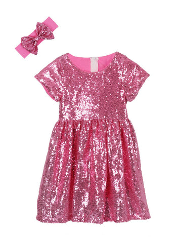 Cilucu Flower Girl Dress Baby Toddlers Sequin Dress Kids Party Dress Bridesmaid Wedding Gown Birthday Dress Dust Pink 7T-8T