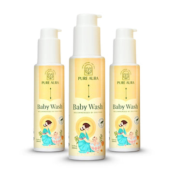 Pure Aura Baby Body Wash, 200 Ml (Pack Of 3) | Gentle Tear-Free Formula With 12 Ayurvedic Herbs | Natural Hydration | Vegan & Cr