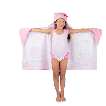 Franco Peppa Pig Kids Bath/Pool/Beach Soft Cotton Terry Hooded Towel Wrap, 24 In X 50 In, Large