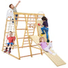 Costzon Indoor Jungle Gym, 8-in-1 Montessori Climbing Toys for Toddlers with Slide, Climbing Rock/Net, Monkey Bars, Indoor Woode