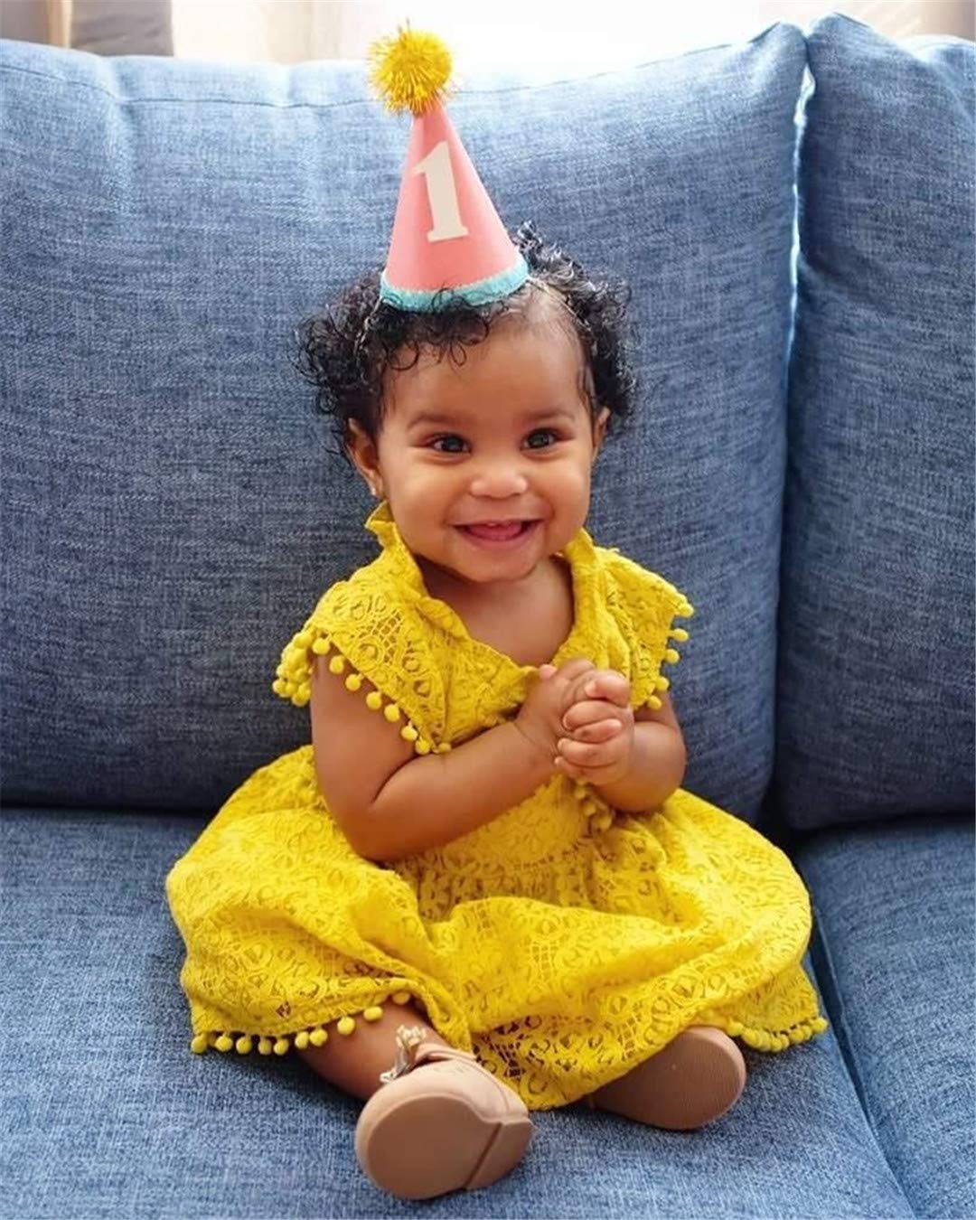 2Bunnies Girl Baby Toddler Vintage Lace Pom Pom Flutter Sleeve Easter Birthday Outfit Dress (Mustard, 9/10)