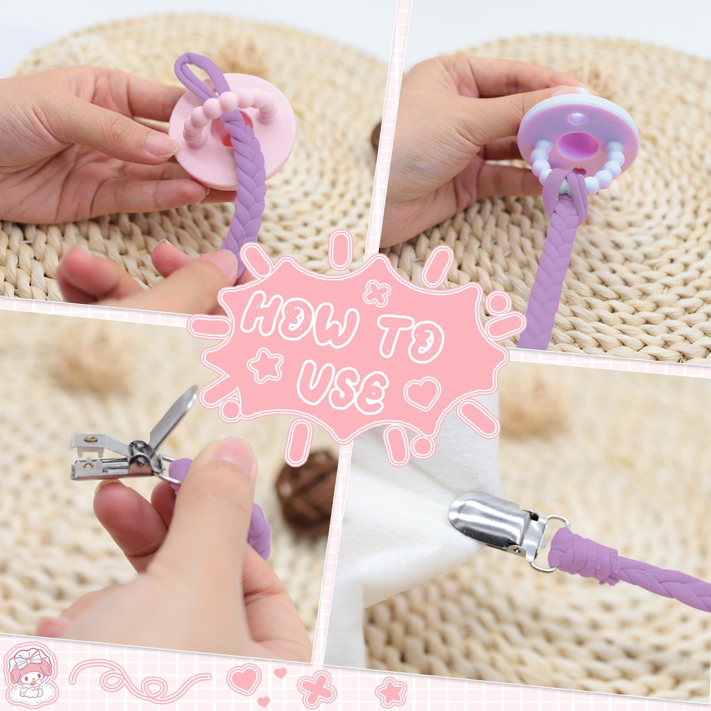 Duludulu 7 Pcs Pacifier Clip, Pacifier Clips For Boys & Baby Girls Pacifier Holder Clip Binky Clips Braided 100% Handmade Fits A