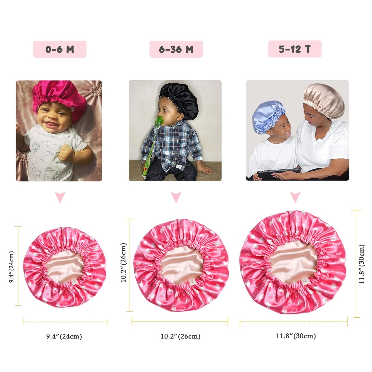 Yanibest Baby Satin Bonnet Sleep Cap - Double Layer Reversible Adjustable Silky Satin Cap For Infant Toddler(6-36Months,Light Pi