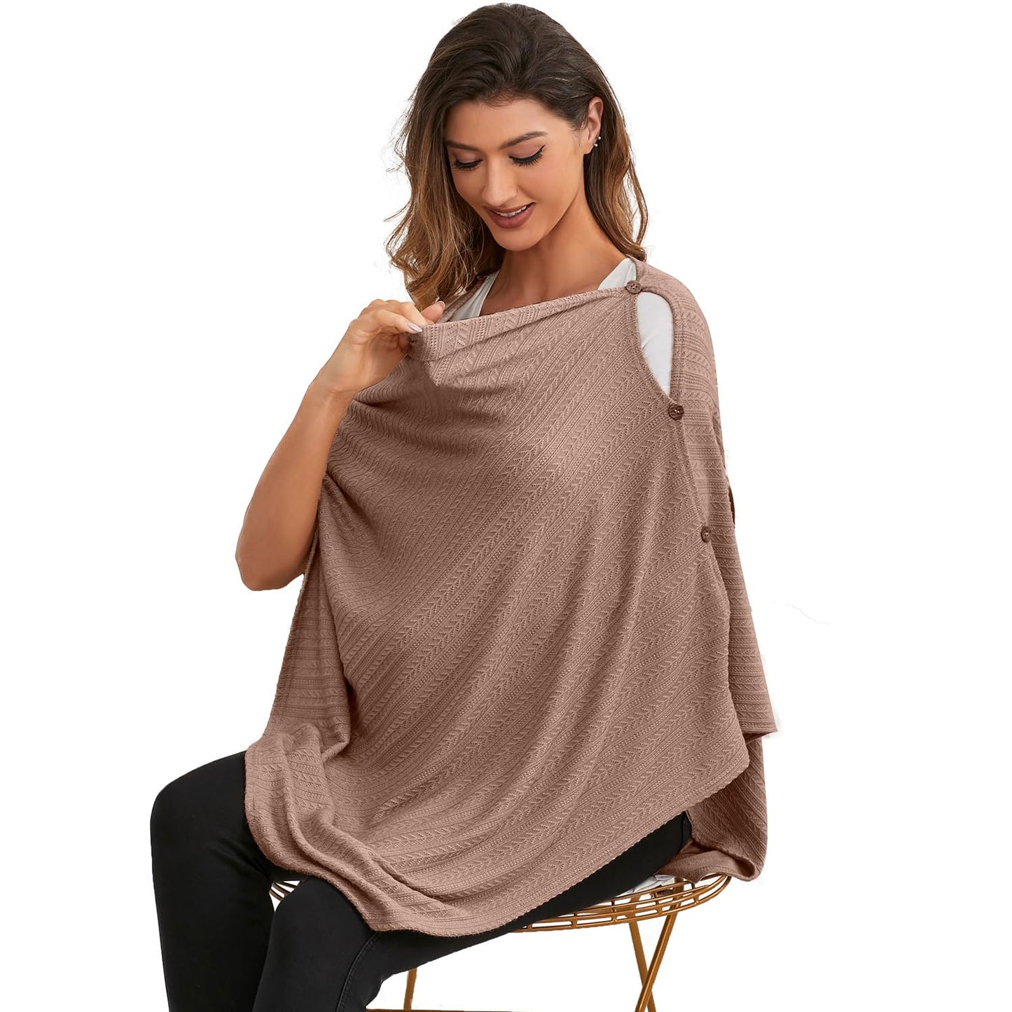 Nursing Cover For Baby Breastfeeding, Organic Cotton Knit Breastfeeding Cover, Warm Cozy Swaddle, Breathable And Soft, Wide Neck