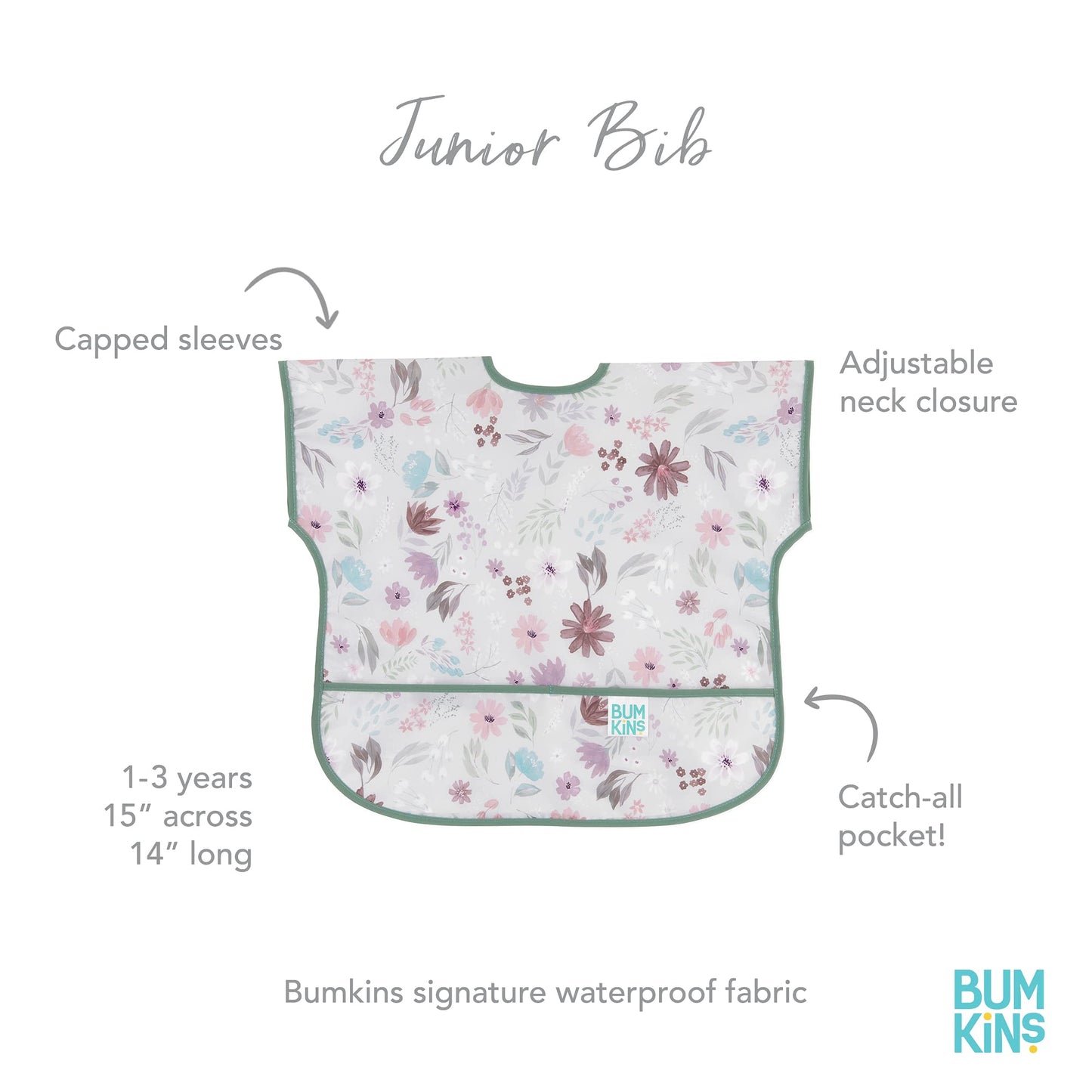 Bumkins Short Sleeve Bib For Girl Or Boy, Toddler And Kids For 1-3 Years, Large Size, Essential Must Have For Junior Children, E