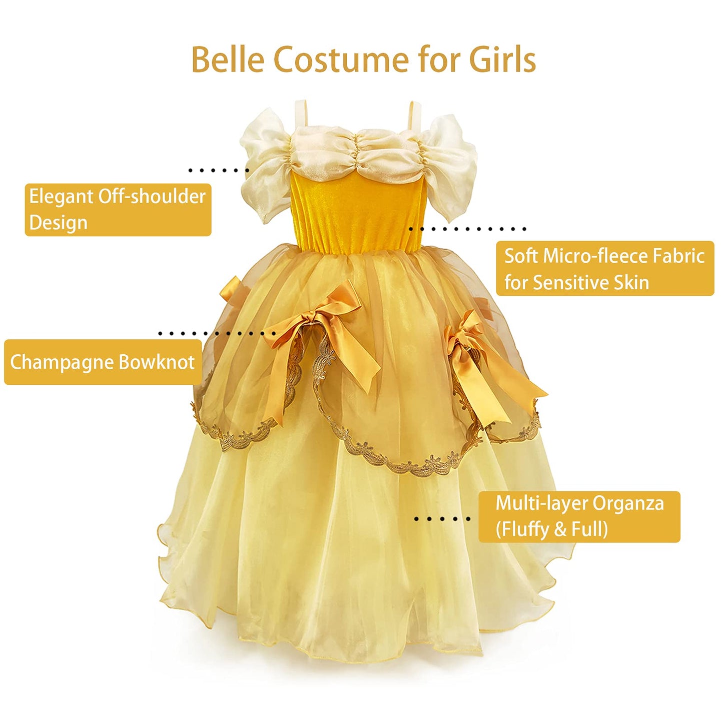 Mdycw Puffy Princess Dress Off Shoulder Layered Costume, Special Occasion Dresses For Toddler Girls Age 4-5 Years, Ultra Soft La