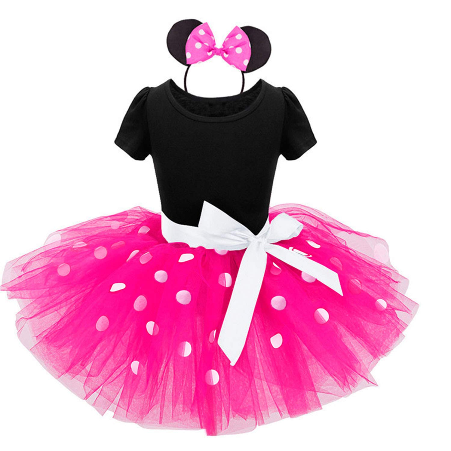 Nileafes Girls Princess Mini Mouse Costume Toddler Birthday Party Fancy Dress Up (2-3 Years,Rose)
