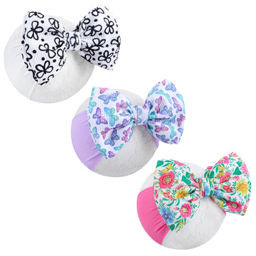 YanJie Hairband - Soft Nylon Hairband with Bows for Baby Girls, Includes 3 and Patterns, One Size Fits All, Perfect for Festival