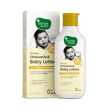 Mother Sparsh Simply Unscented Baby Lotion With Natural Oatmeal- 200Ml | Fragrance Free Lotion For Babies | 24Hr Protection For 