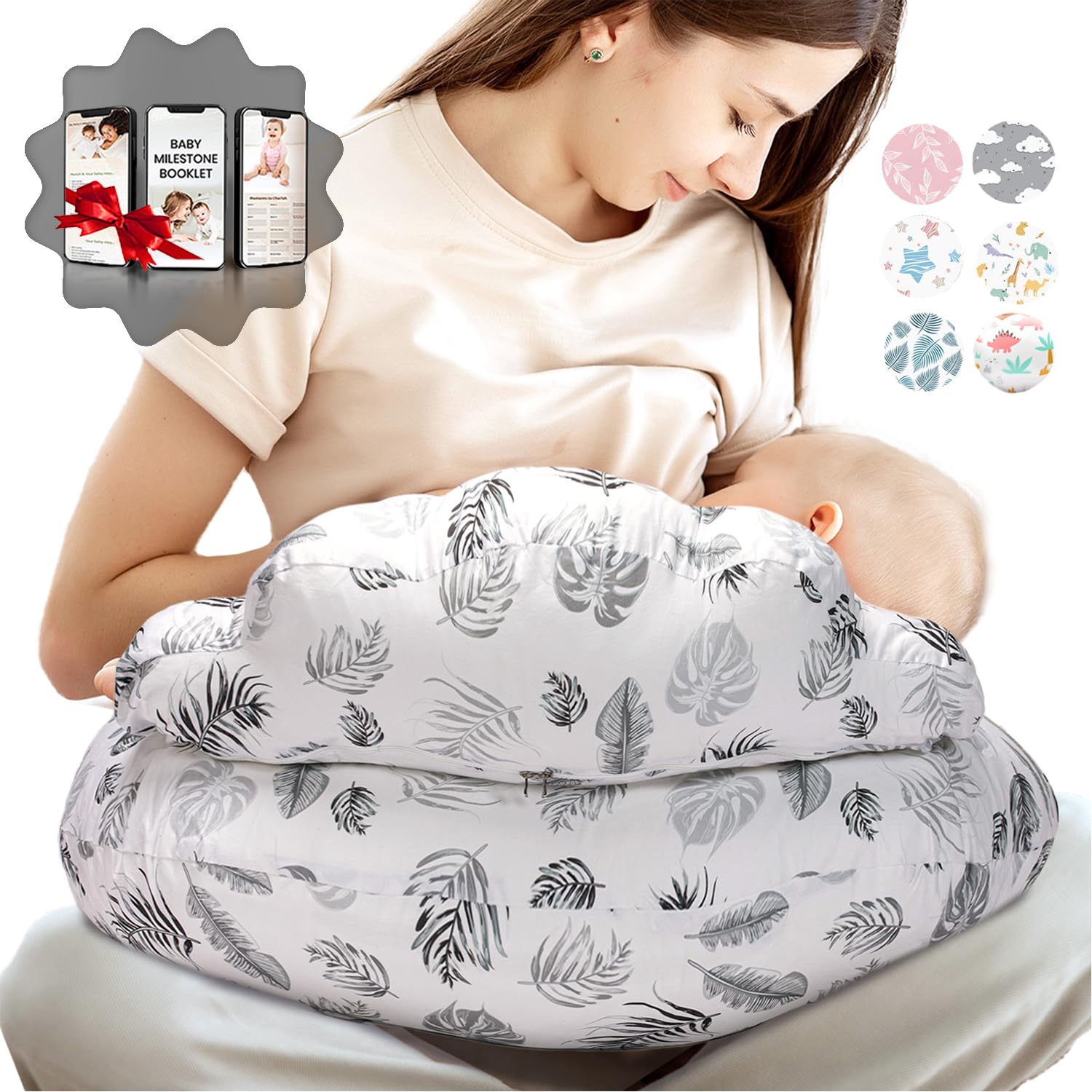 Pillani Nursing Pillow For Breastfeeding, Breastfeeding Pillows For Mom & Baby Feeding Support, Removable Cotton Cover, W/Adjust