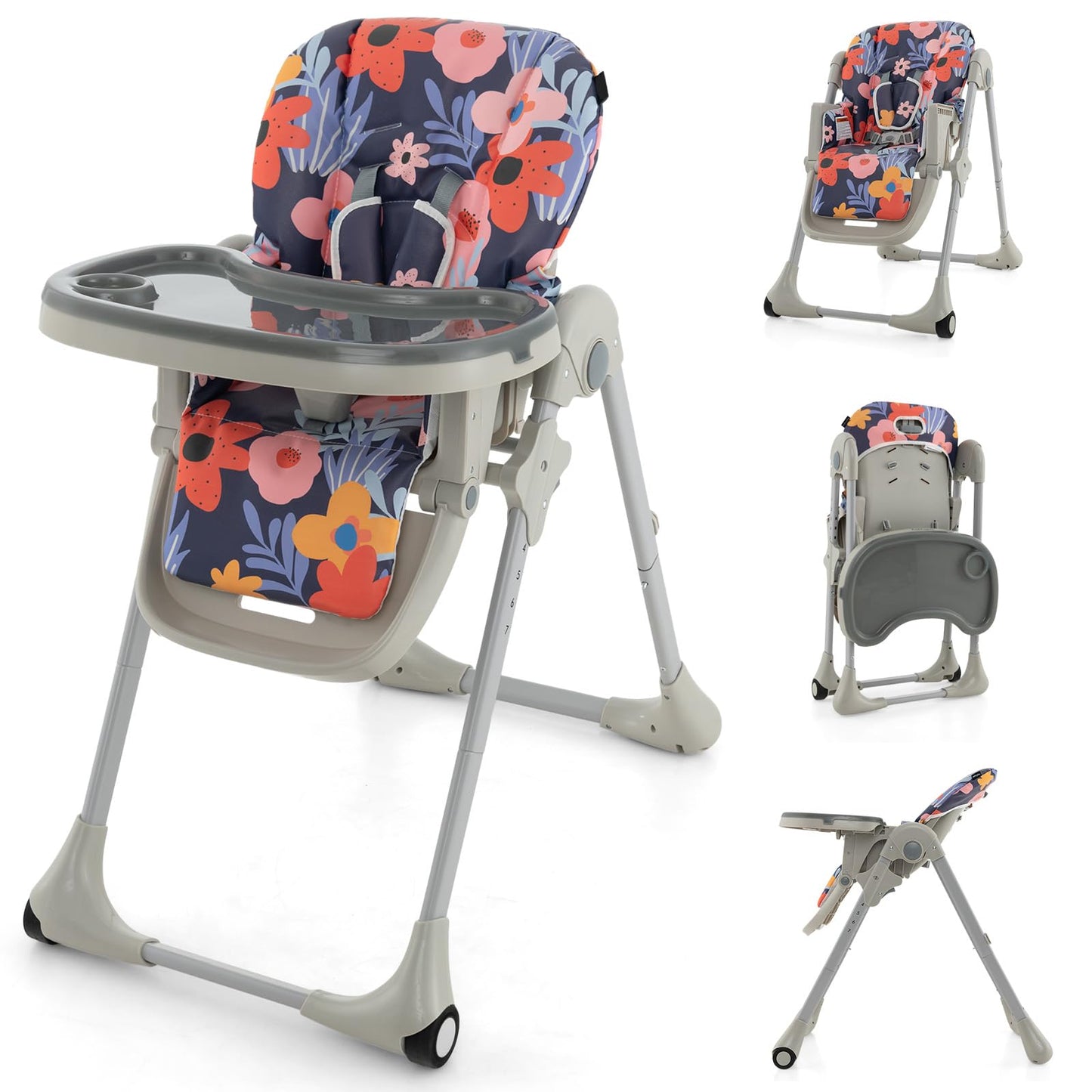 HONEY JOY Baby High Chair, Foldable Highchair for Babies and Toddlers, Adjustable Heights, Recline Backrest & Footrest, Detachab