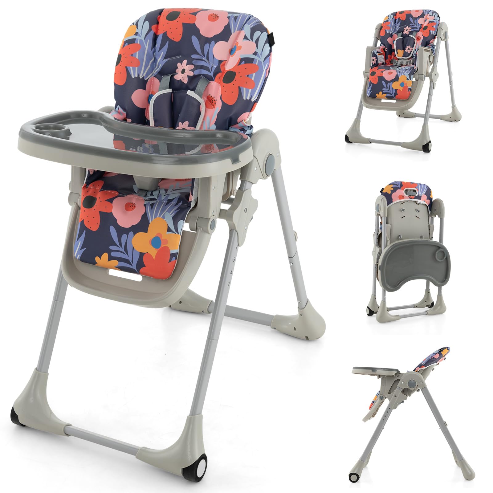 HONEY JOY Baby High Chair, Foldable Highchair for Babies and Toddlers, Adjustable Heights, Recline Backrest & Footrest, Detachab