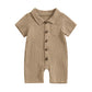 Honganda Summer Baby Boy Cotton Linen Jumpsuit Short Sleeve Button Down Playsuit Romper One Piece Outfit 0-24M (Khaki, 3-6 Month