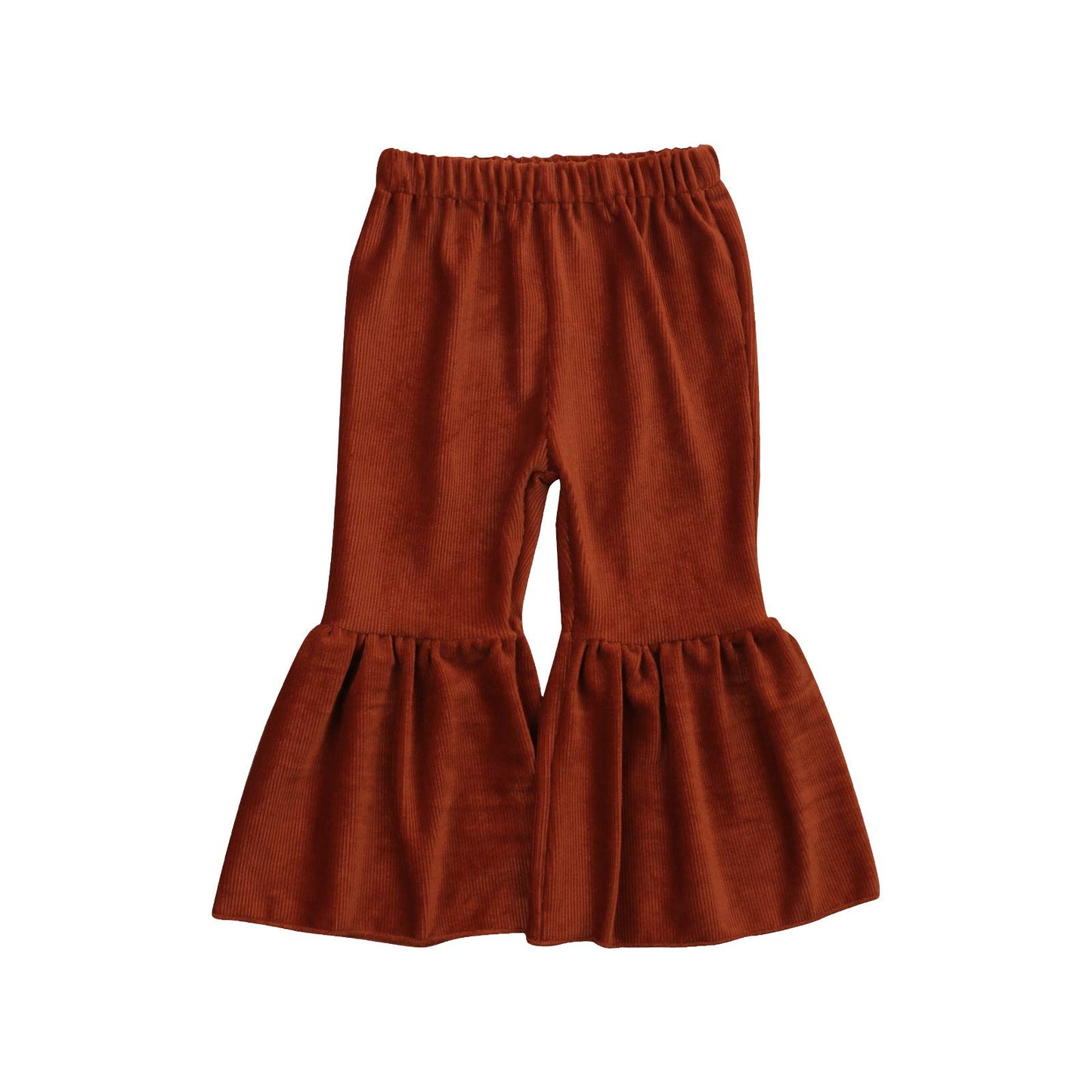 Toddler Bell Bottoms Baby Girls Ruffle Leggings Bell-Bottomed Flare Pants Trousers (F-Brown, 4-5T)