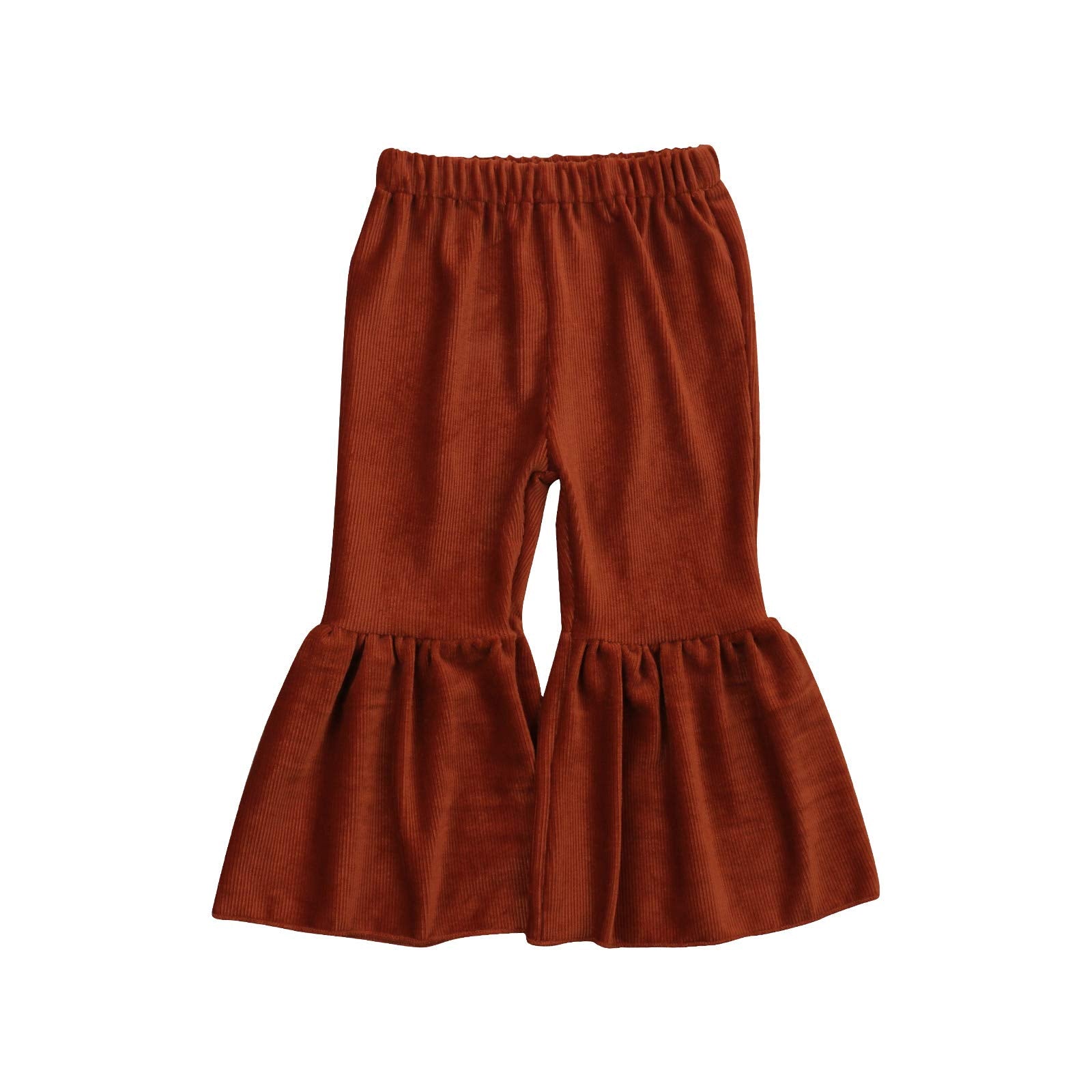 Toddler Bell Bottoms Baby Girls Ruffle Leggings Bell-Bottomed Flare Pants Trousers (F-Brown, 3-4T)