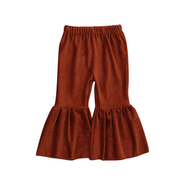 Toddler Bell Bottoms Baby Girls Ruffle Leggings Bell-Bottomed Flare Pants Trousers (F-Brown, 3-4T)