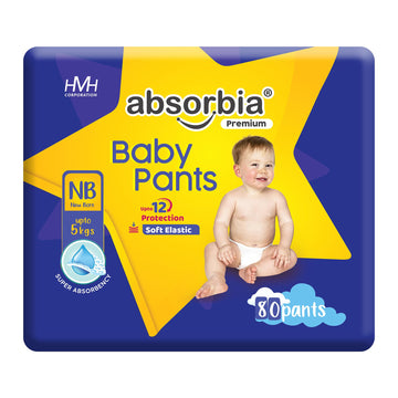 Absorbia Jumbo Baby Pant Diaper Newborn (Xs) 05 Kg, 160S X Pack Of 2 | Up To 12Hrs Protection | Cottony Soft Comfort For Sensit