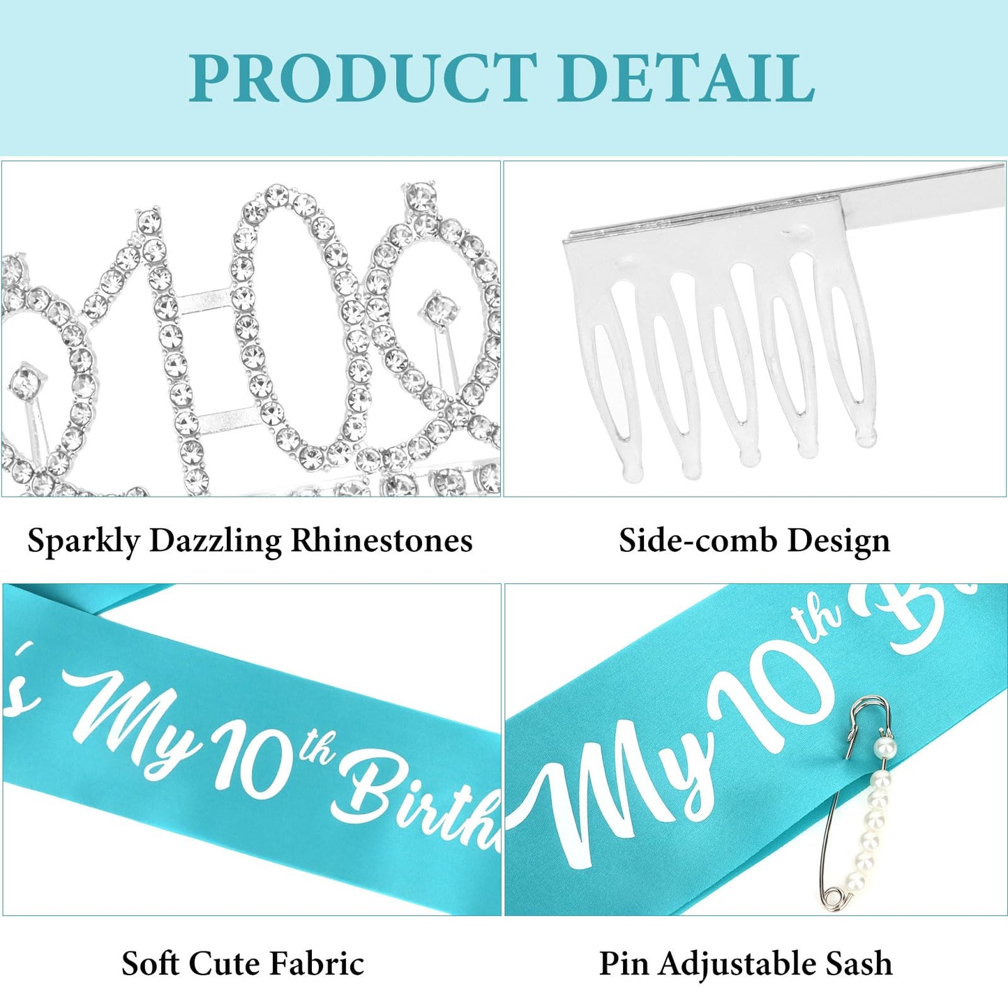 Cavetee Happy 10Th Birthday Sash And Crown 10Th Birthday Decorations For Girls Blue It'S My Birthday Sash For 10Th Birthday Gift