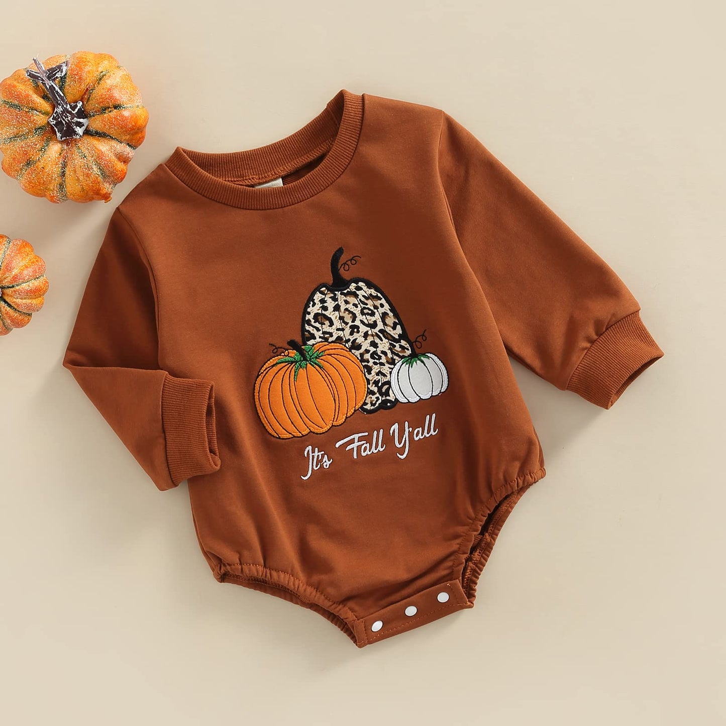 Baby Halloween Outfit Boy Girl Oversized Pumpkin Sweatshirt Romper Crewneck Pullover Sweater Onesie Fall Clothes (Pumpkin Brown,