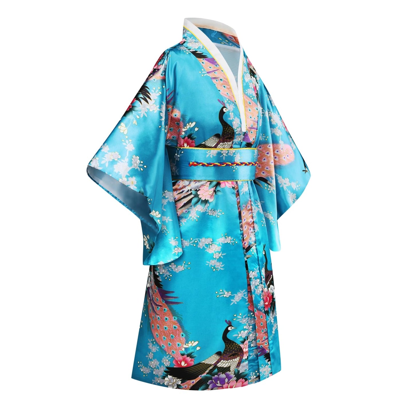 Cutey May Japanese Traditional Dress For Girls Costume Kimono For Kids Set (Aqua, 8-9Years(140Cm))