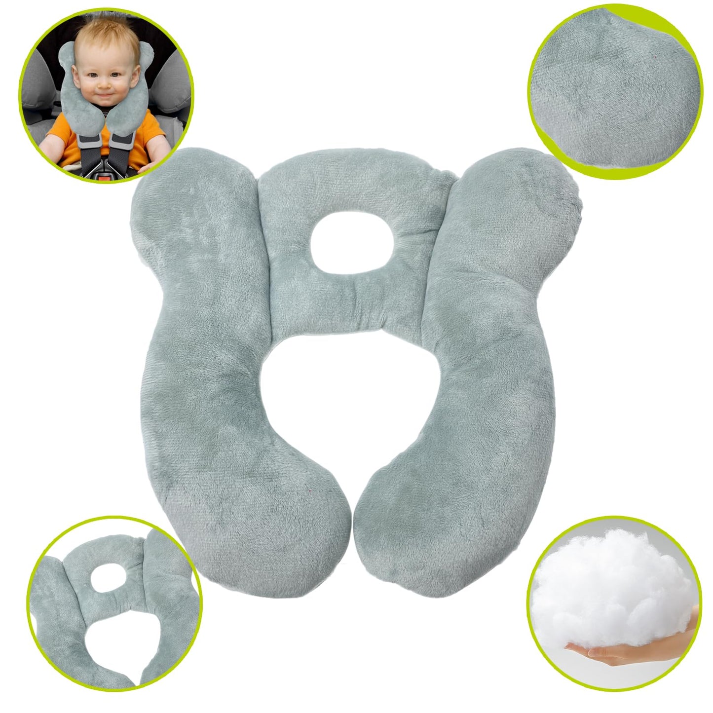 Baby Travel Pillow, Infant Kid'S Cushion Soft And Skin Friendly For Car Seat, Pushchair And Stroller (Plush Grey)