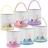Honeydak 6 PCS Easter Eggs Hunt Basket for Kids Bunny Canvas Rabbit Tote Carry Bucket Bags(Color 7,Bunny Eggs)