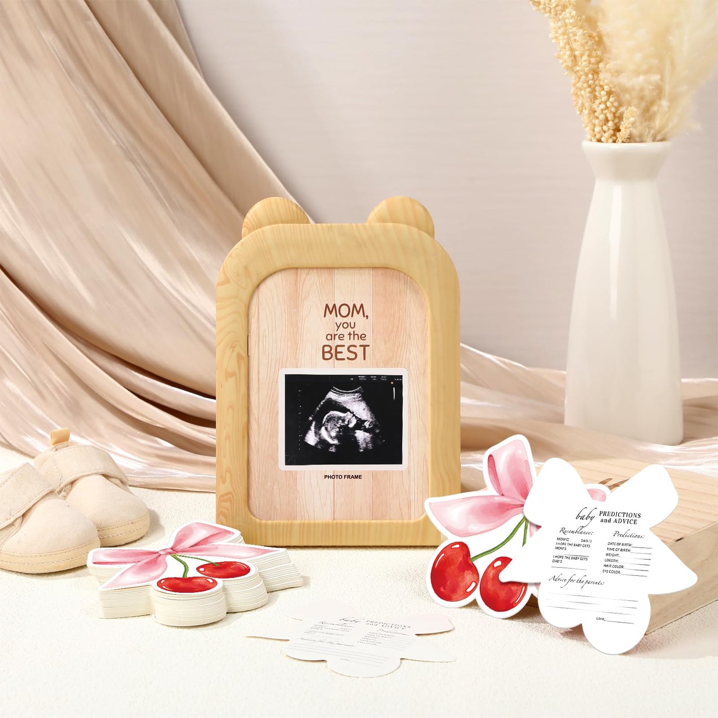 Rattanview 50 Pcs Double Side Baby Predictions & Advice Cards For New Parents Baby Shower Games With Cards Wooden Keepsake Box F