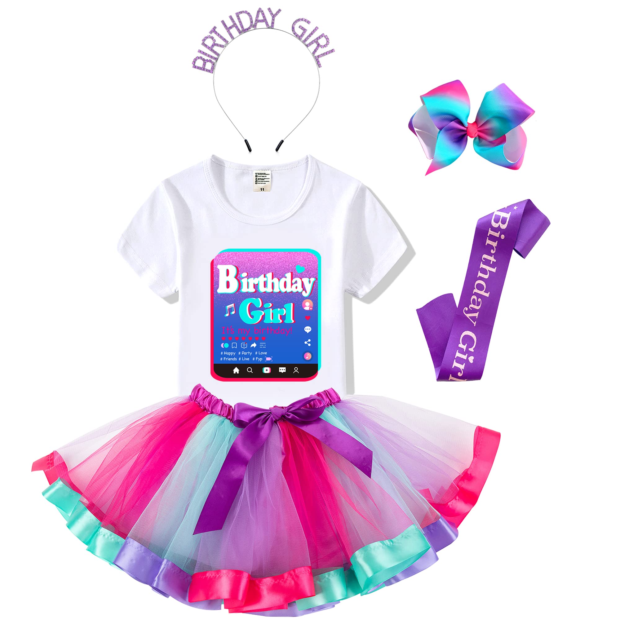 Tutu And Sian Birthday Girl Outfit Party Costume - Hair Bow, Shirt, Tutu Dress, WBBAPB0BFPLJ7SV