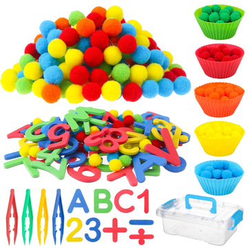 286Pcs Letters and Numbers Sensory Bin Filler Fine Motor Toys Counting Sorting 200 Felt Pompoms 76 Magnetic Letters Numbers 4 Tw