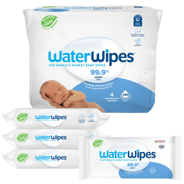 Waterwipes Plastic-Free Original Baby Wipes, 99.9% Water Based Wipes, Unscented & Hypoallergenic For Sensitive Skin, 240 Count (
