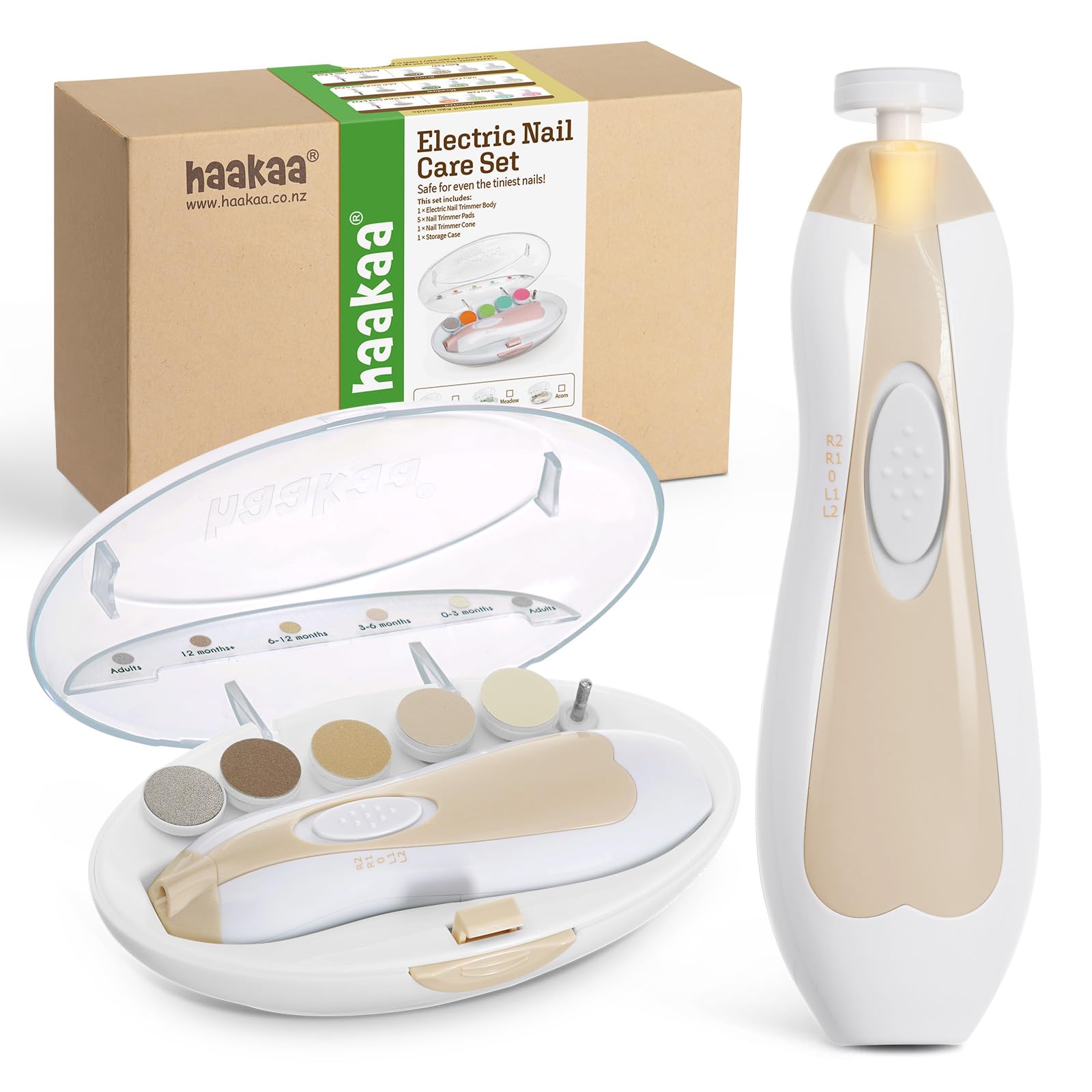 Haakaa Baby Nail Care Electric Baby Nail File Kit With Led Light, Baby Nail Clippers For Newborn/Infants/Adults Toenails And Fin