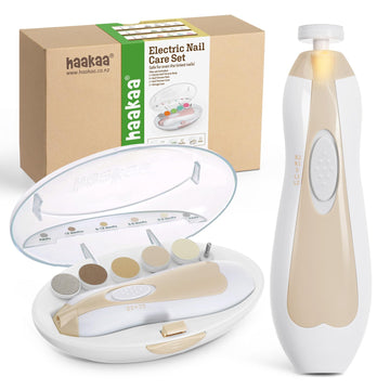 Haakaa Baby Nail Care Electric Baby Nail File Kit With Led Light, Baby Nail Clippers For Newborn/Infants/Adults Toenails And Fin