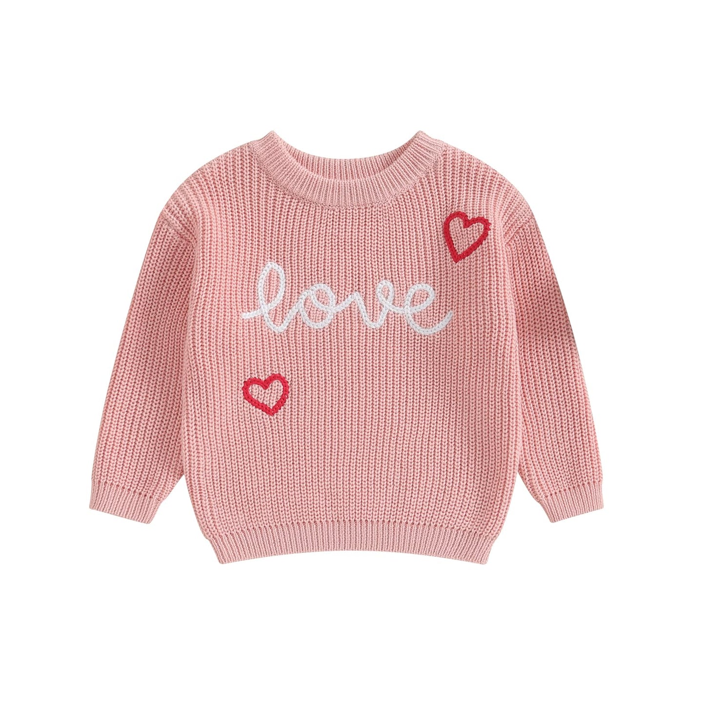 Baby Girl Valentines Day Outfit Love Heart Sweet Long Sleeve Sweater Tshirt Crewneck Tops Fall Winter Clothes (C-Pink, 12-18 Mon
