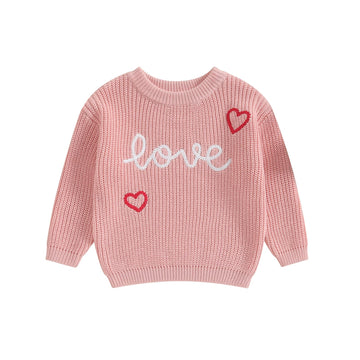 Baby Girl Valentines Day Outfit Love Heart Sweet Long Sleeve Sweater Tshirt Crewneck Tops Fall Winter Clothes (C-Pink, 12-18 Mon