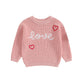 Baby Girl Valentines Day Outfit Love Heart Sweet Long Sleeve Sweater Tshirt Crewneck Tops Fall Winter Clothes (C-Pink, 9-12 Mont