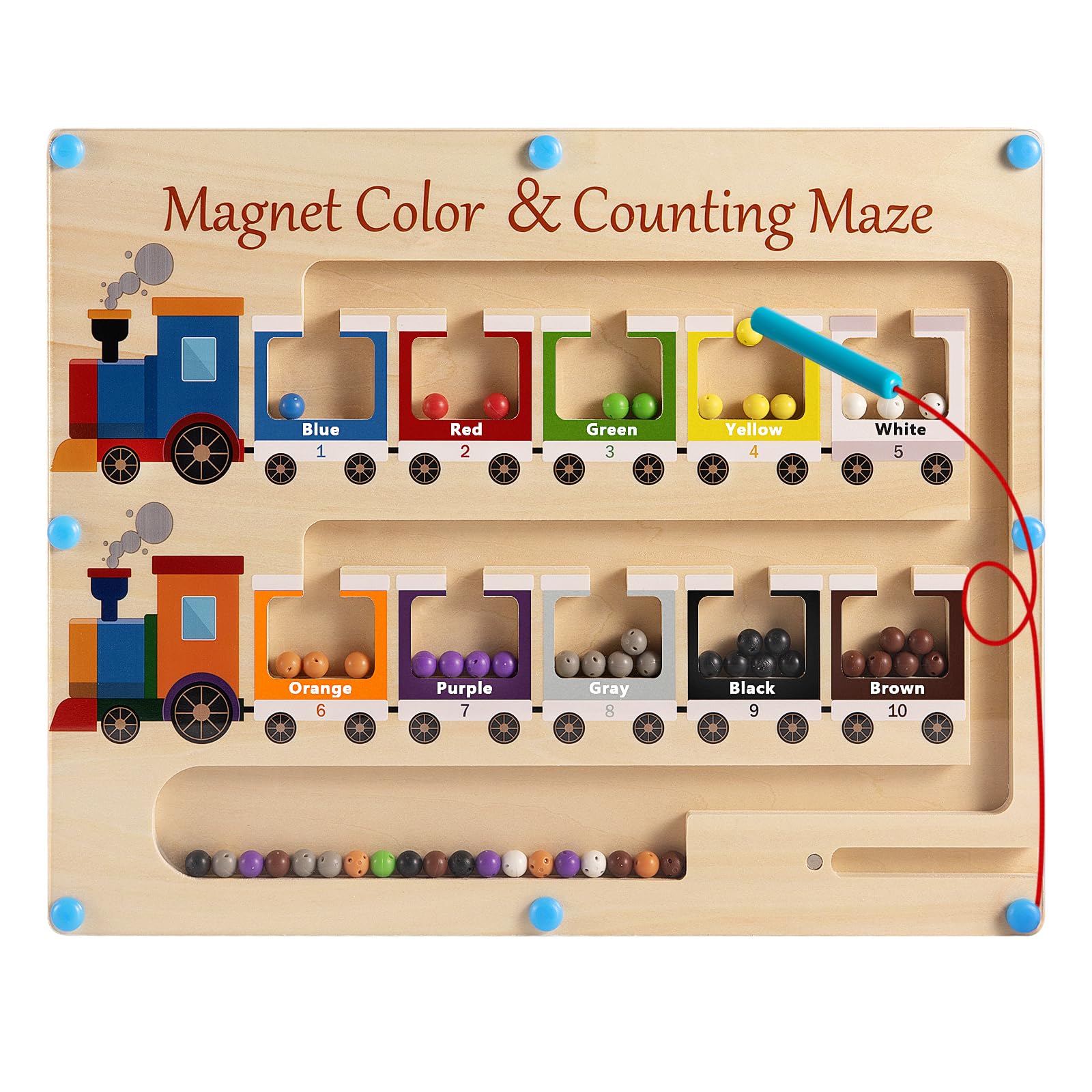 Magnetic Color and Number Maze Board Wooden Montessori Fine Motor Skills Toys for 2 3 Year Old Preschool Learning Activities Cla
