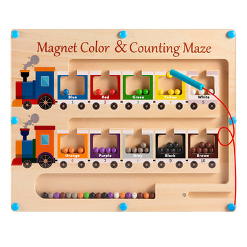 Magnetic Color and Number Maze Board Wooden Montessori Fine Motor Skills Toys for 2 3 Year Old Preschool Learning Activities Cla