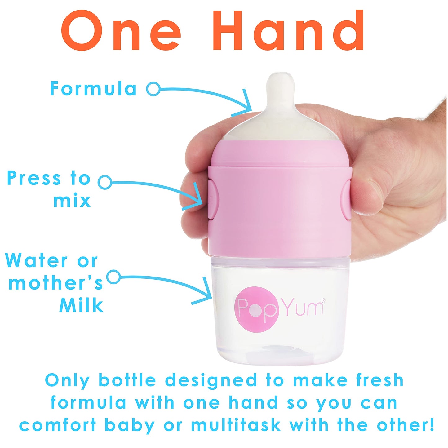 Popyum 5 Oz Pink Anti-Colic Formula Making/Mixing/Dispenser Baby Bottles, 3-Pack (With #1 Nipples)