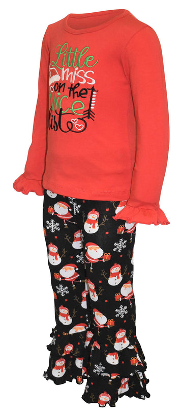 Unique Baby Girls Little Miss Nice List Christmas Pant Set (4T, Black Santa)