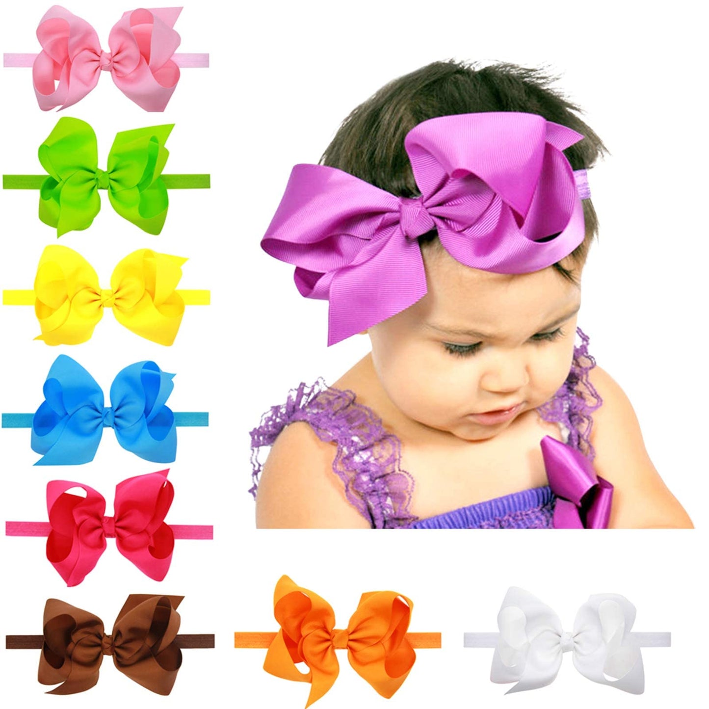 Zoonai 2Pcs Baby Girl Infant Large Hair Bow Headband Toddler Hair Band Accessories