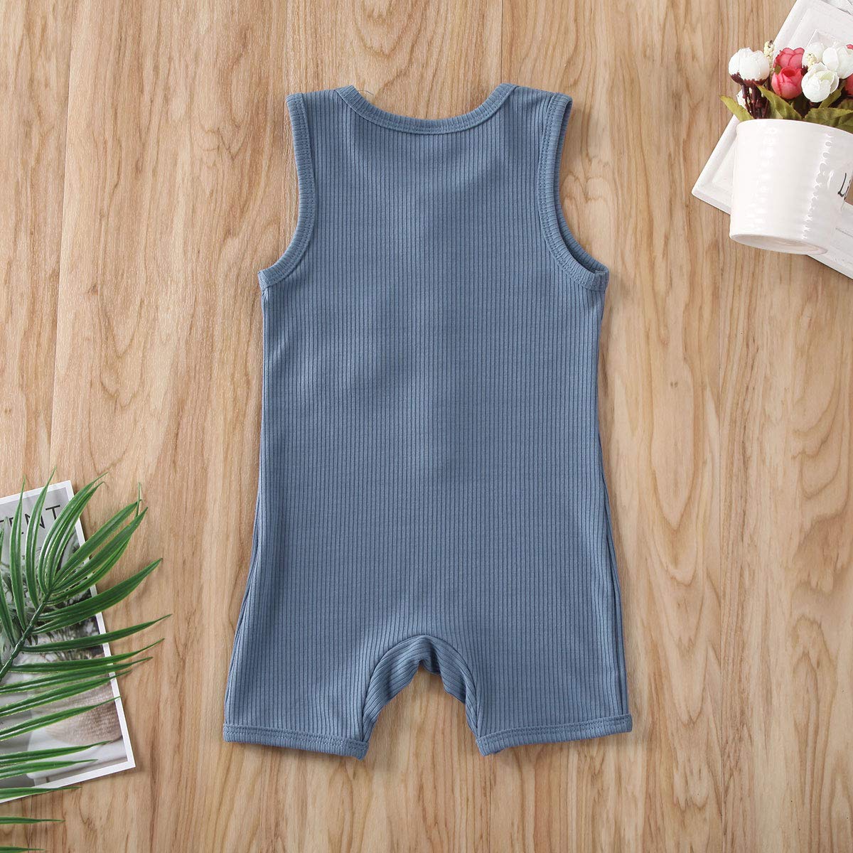 Baby Girl Boy Romper Bodysuit Solid Plain One Piece Jumpsuits Sleeveless One Piece Baby Clothes Outfits Summer (Blue, 12-18 Mont