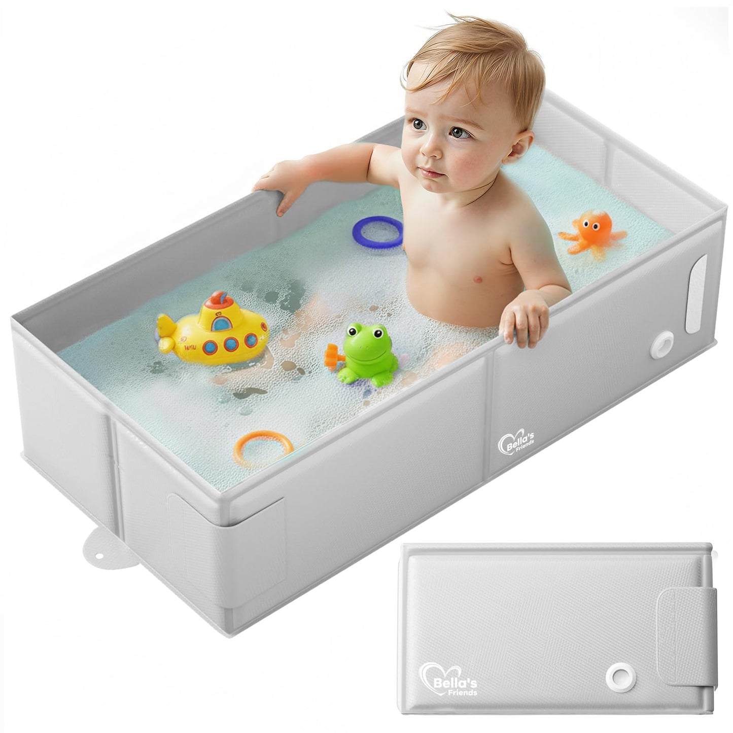 Bellas Friends Baby Collapsible Bathtub, Travel Bath Tub for Baby, Foldable and Portable, Easy Storage, Reinforced Structure, Li