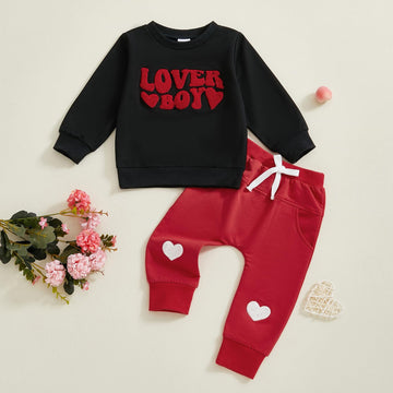 Lagkiyoj Toddler Baby Girl Boy Valentines Outfit Love Heart Long Sleeve Sweatshirt Pullover Tops Jogger Pants Clothes (Black Lov